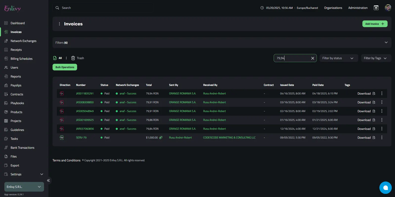 Search by amount in order to find the invoice you're looking for.