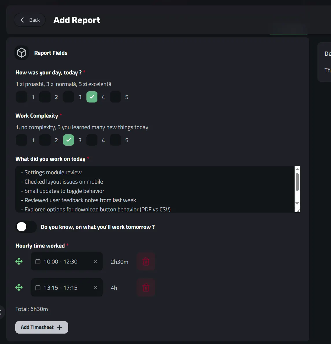 AI-generated report content applied to the report form