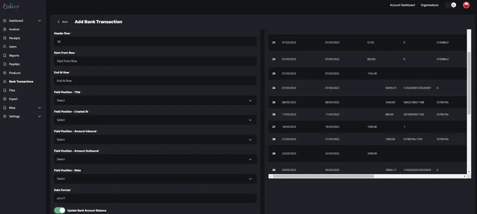Additional mapping fields that appear after selecting the header row