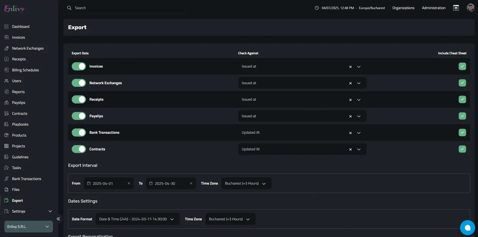 The User Interface of the Export Feature in Enlivy