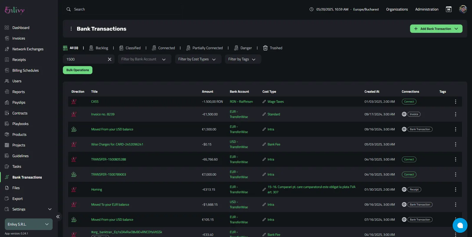 Search refined by transaction amount and status to quickly locate specific entries within bank data.