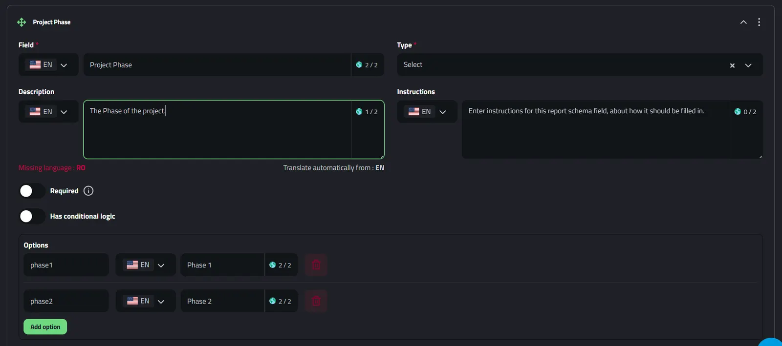 Report Schema Field: Select