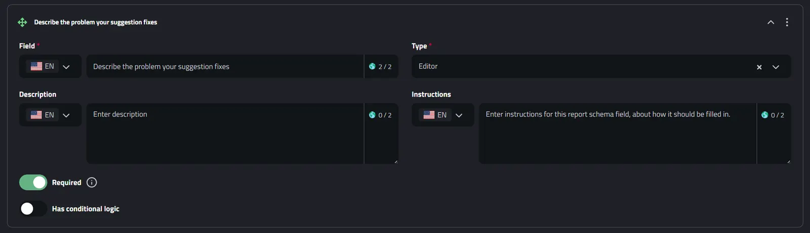Report Schema Field: Editor
