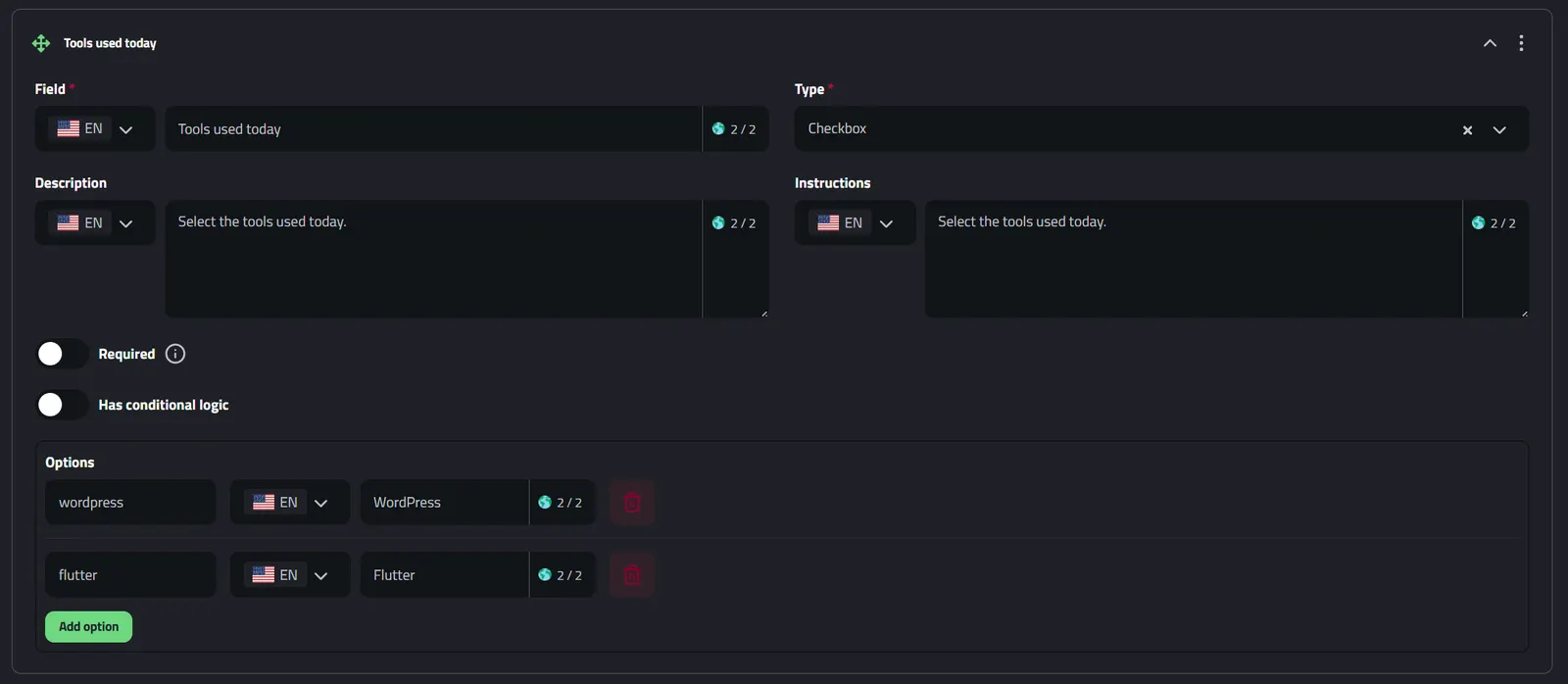 Report Schema Field: Checkbox
