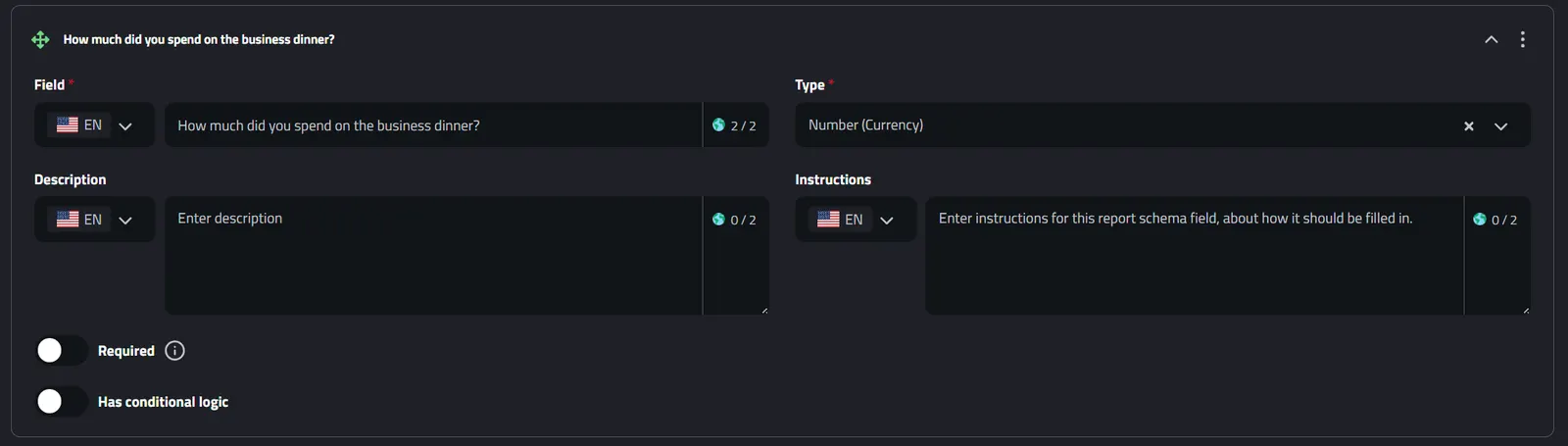 Report Schema Field: Number (Currency)