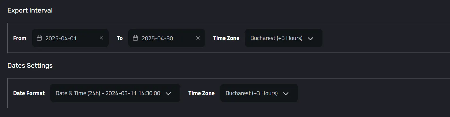 Export Interval & Dates Settings