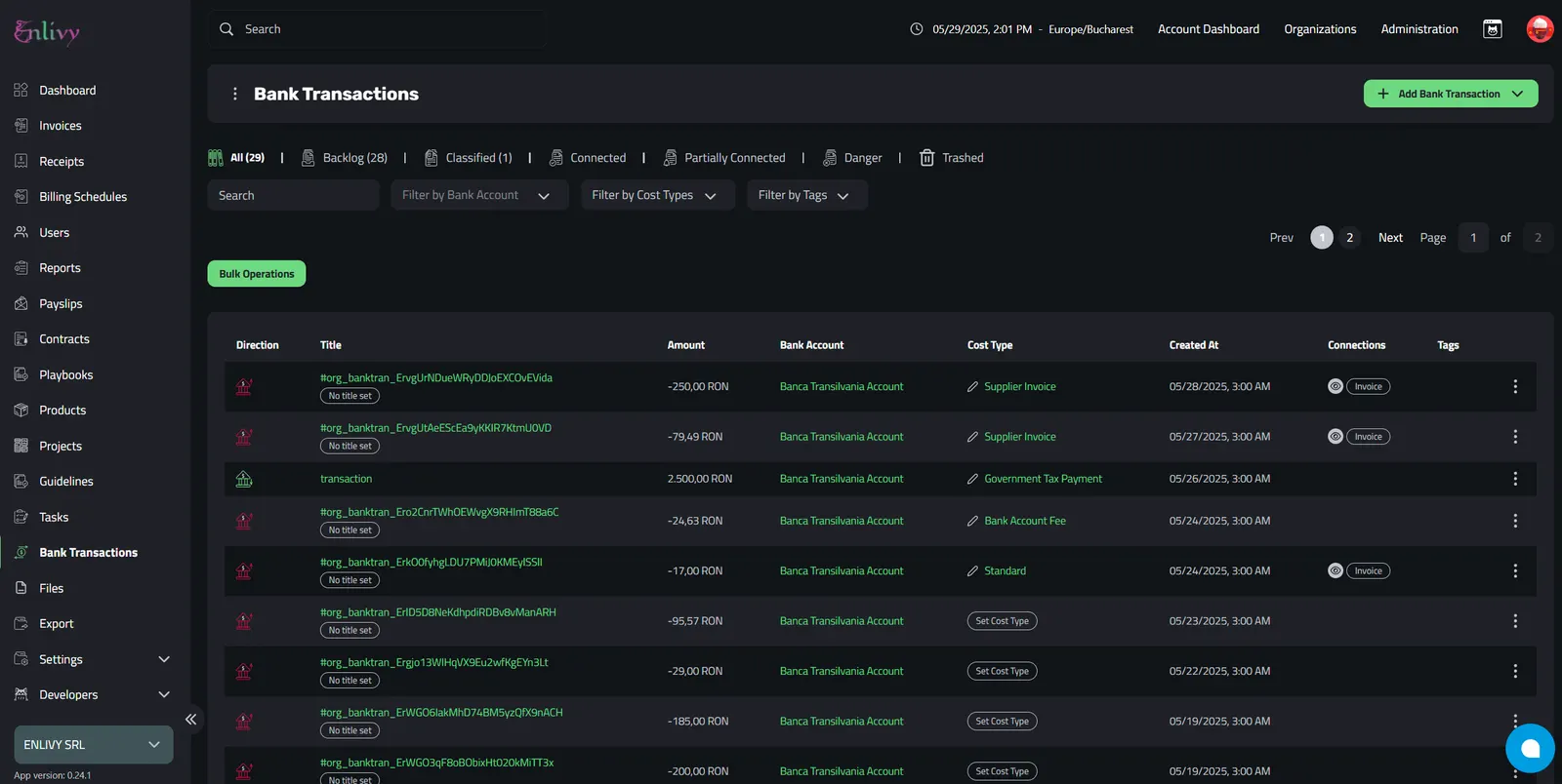 Bank Transactions Dashboard in Enlivy