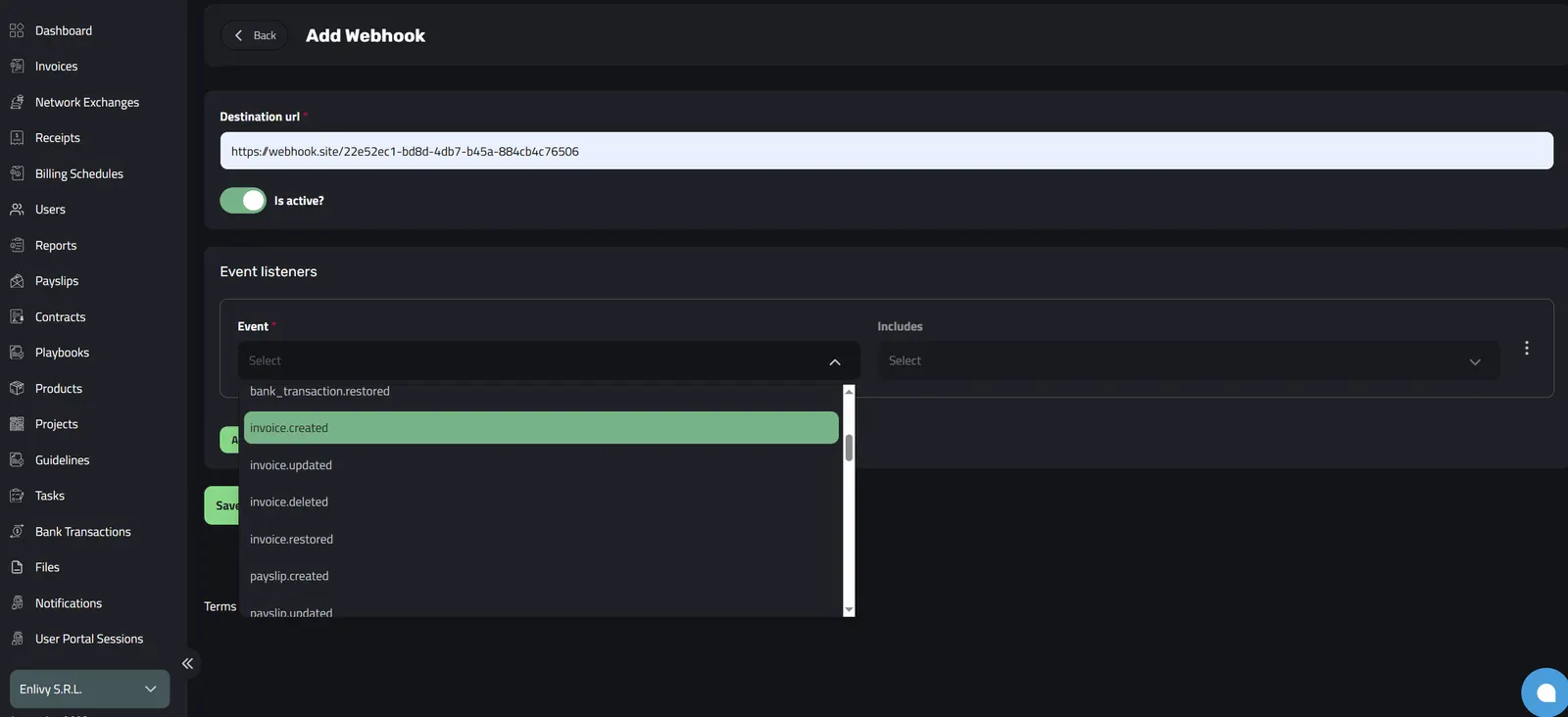 Adding an Event Listener in Enlivy for a Webhook