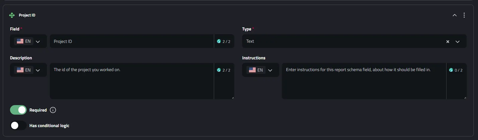 Report Schema Field: Text