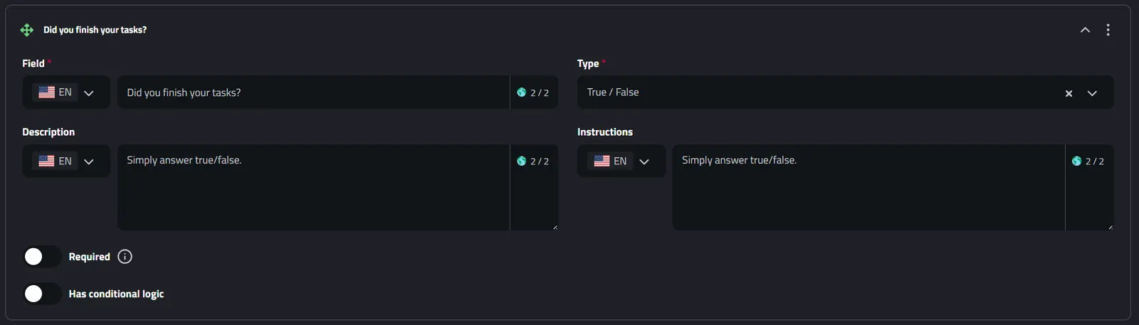 Report Schema Field: True/False