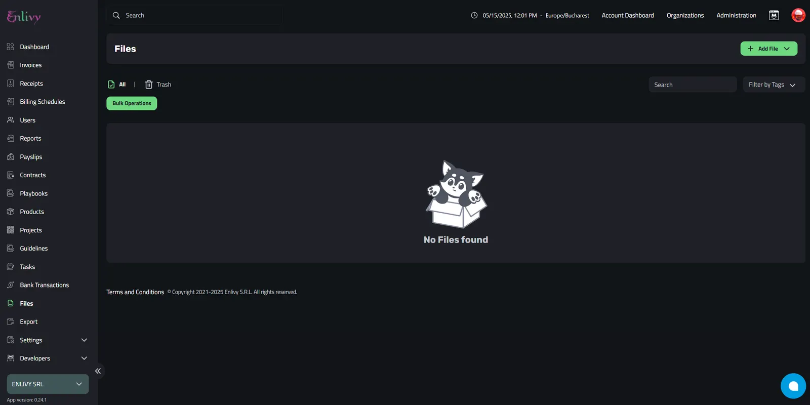 The Files Dashboard in Enlivy.