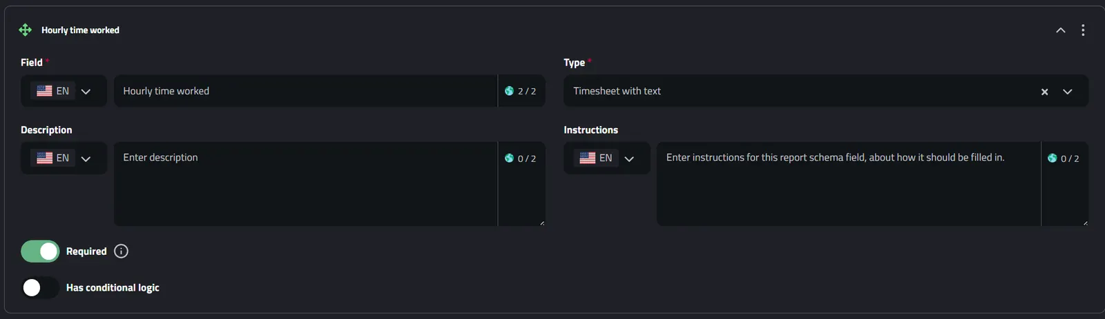 Report Schema Field: Timesheet with Text