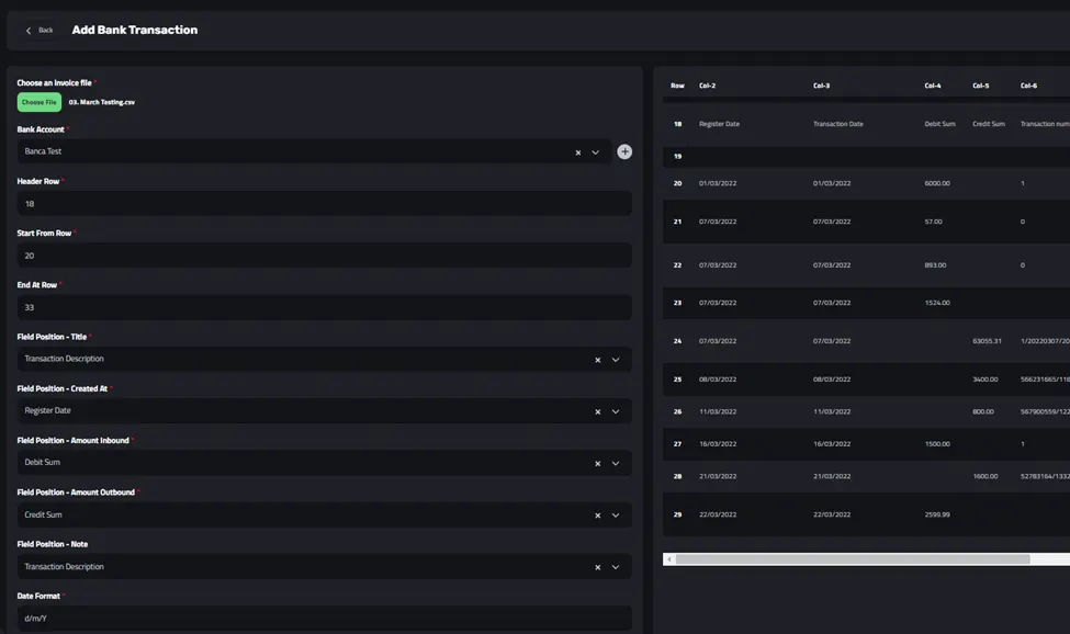 The recommended field mapping setup for the sample CSV import