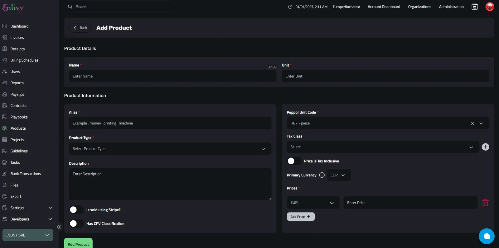 Product Fields in Enlivy