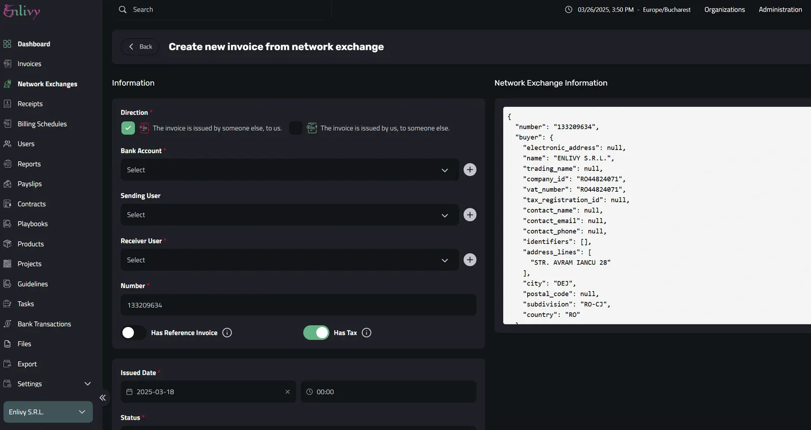 How registering the eFactura invoice looks like