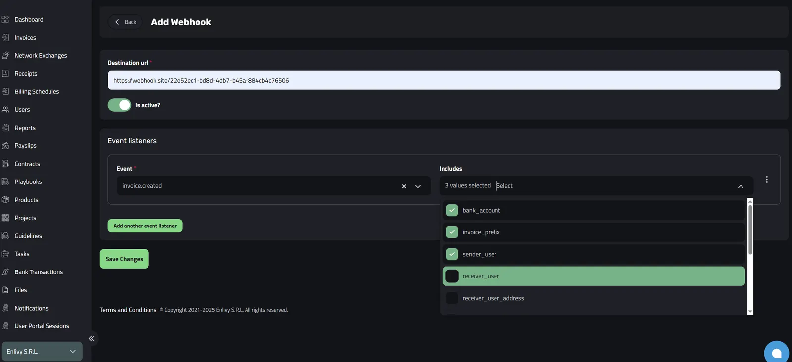 Configure the includes from the dropdown