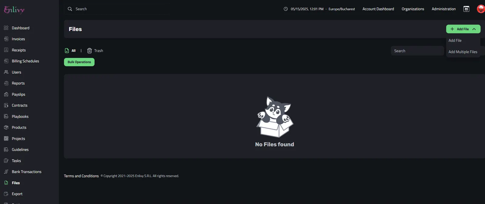 The Files Dashboard in Enlivy.
