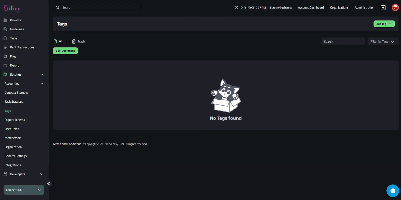 Dashboard - No tags have been added yet