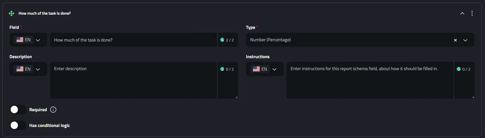 Report Schema Field: Number (Percentage)
