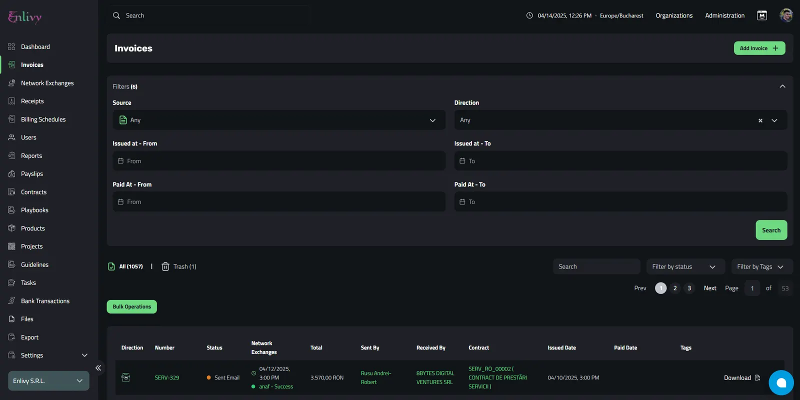 Filters in the Invoice Dashboard