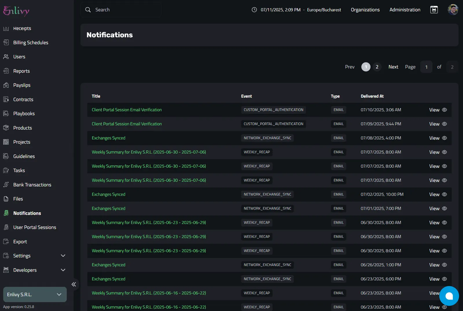 Notifications Dashboard in Enlivy