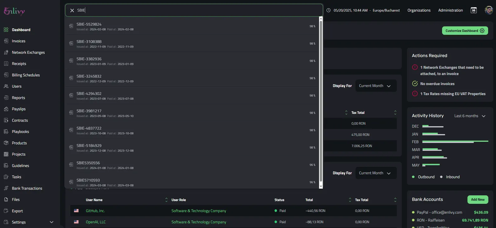 Entering an invoice prefix instantly surfaces matching invoices.