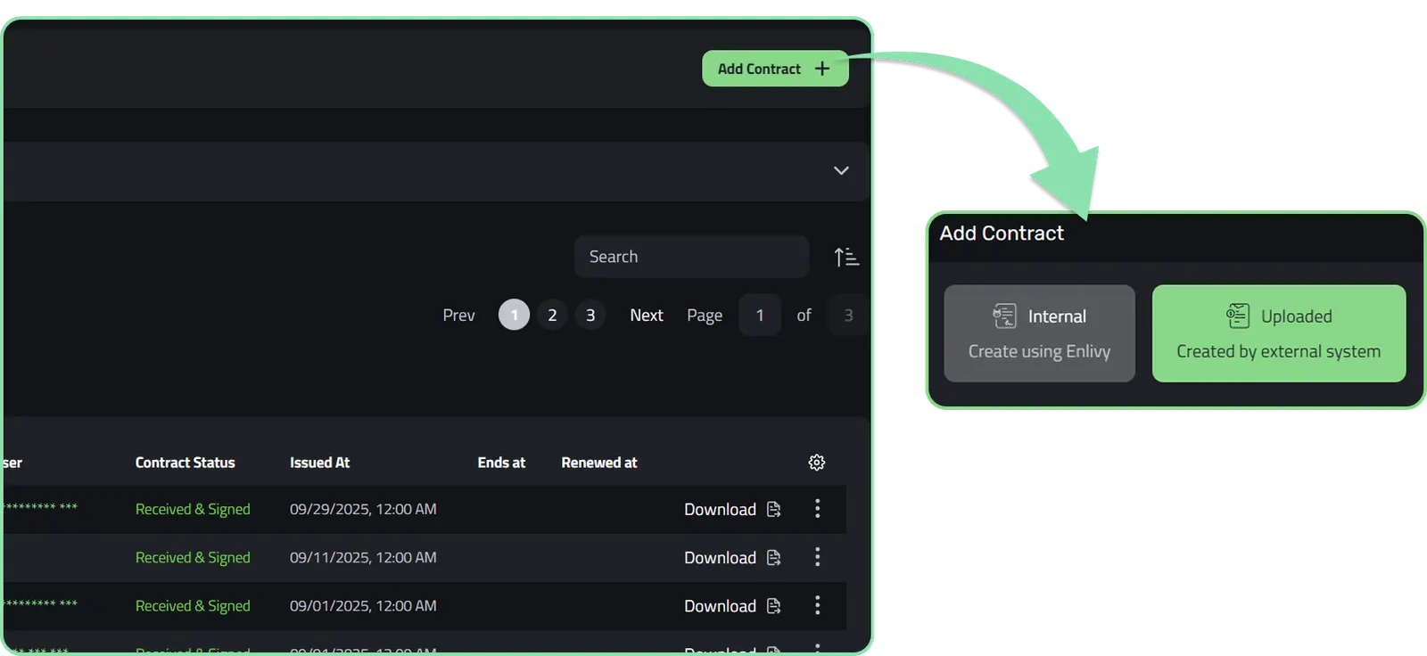 Choosing how to add a contract in Enlivy