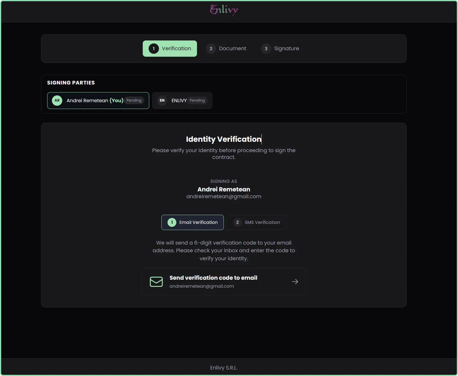 Identity verification step when signing a contract in Enlivy