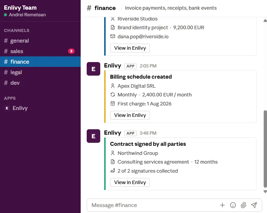 Enlivy Slack notifications example A Slack