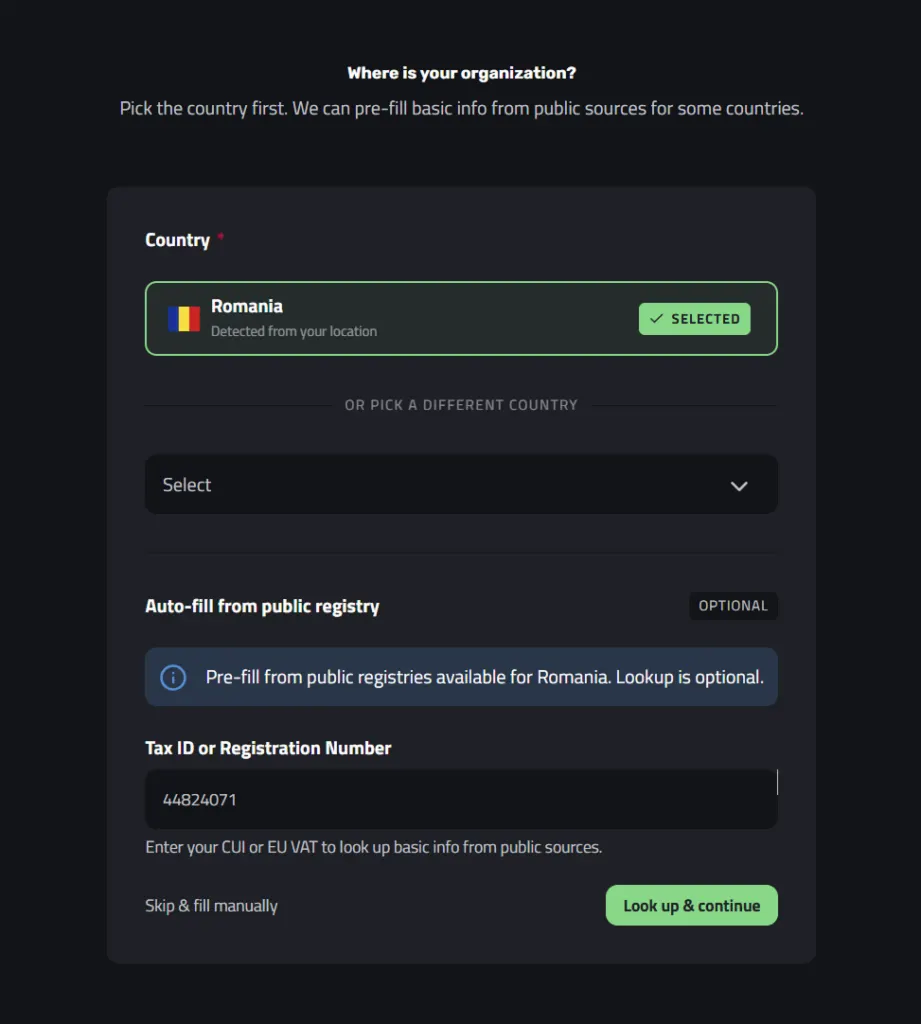 Adding a new organization in Enlivy, step 1