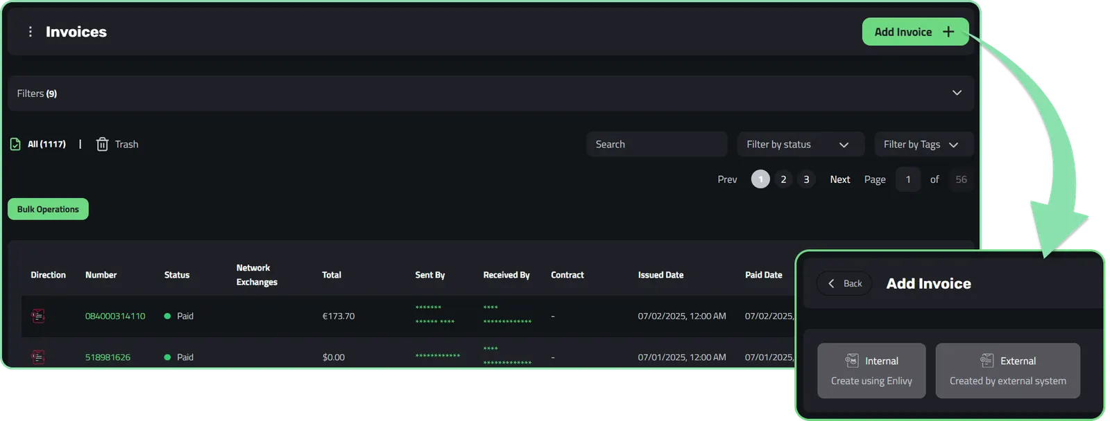 Starting a new invoice in Enlivy