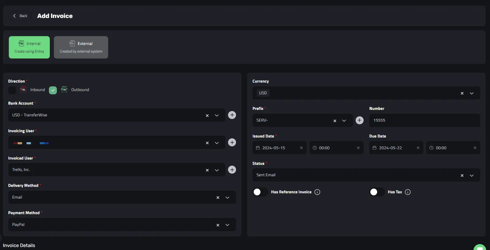 Adding an Invoice in Enlivy - Example