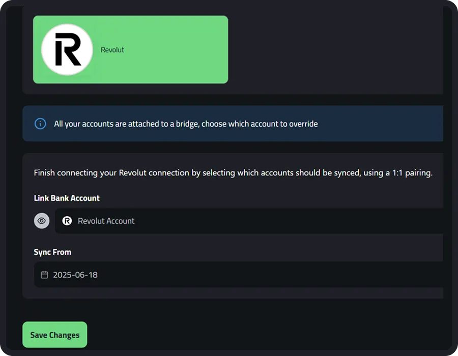 Selecting accounts and date range to start syncing