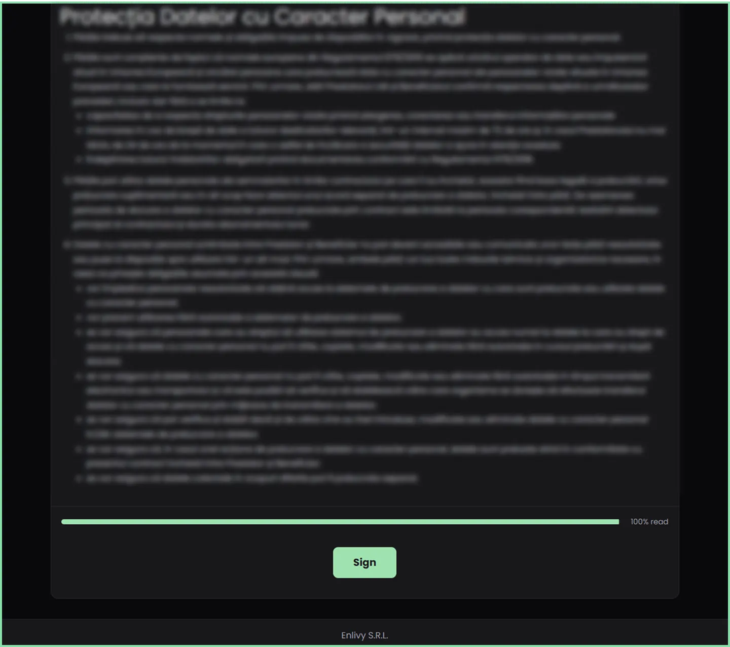 contract reading progress bar with inactive sign button in enlivy