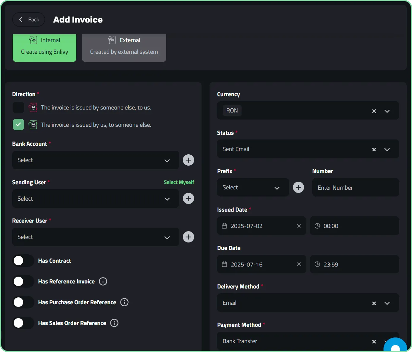 Setting the invoice basics in Enlivy
