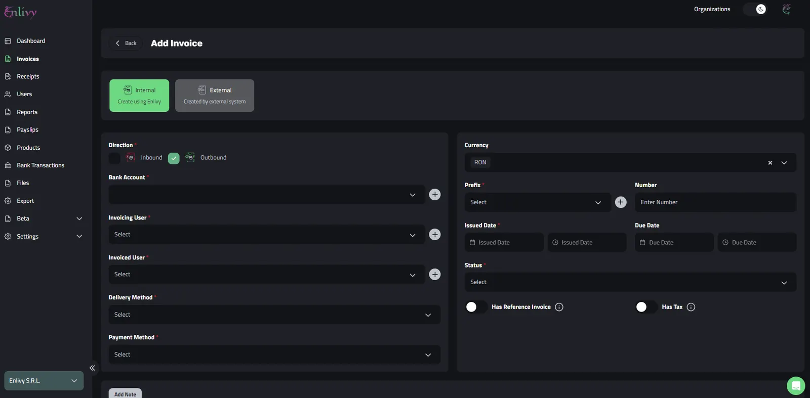 Adding an Invoice