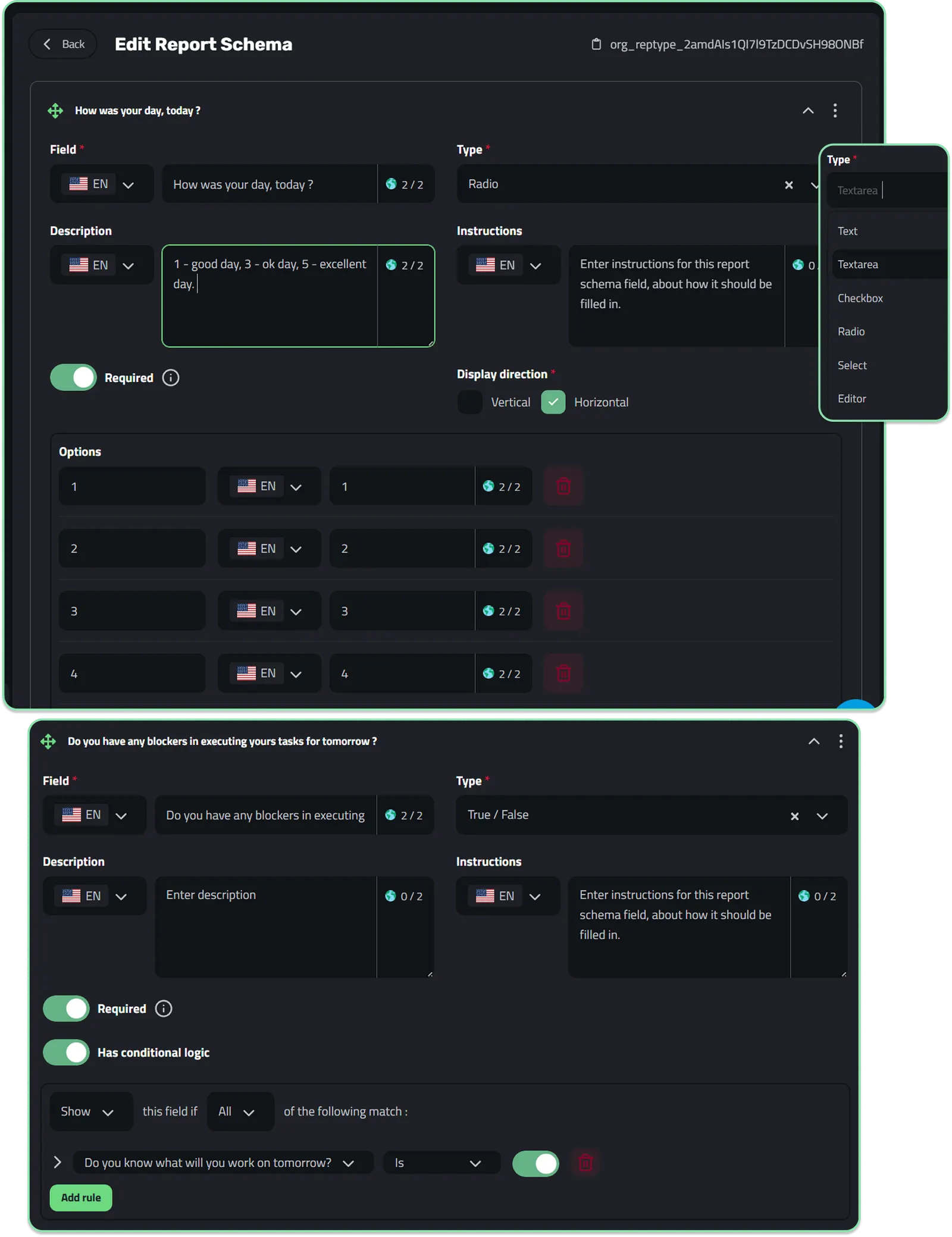 Report schema builder in the Enlivy app