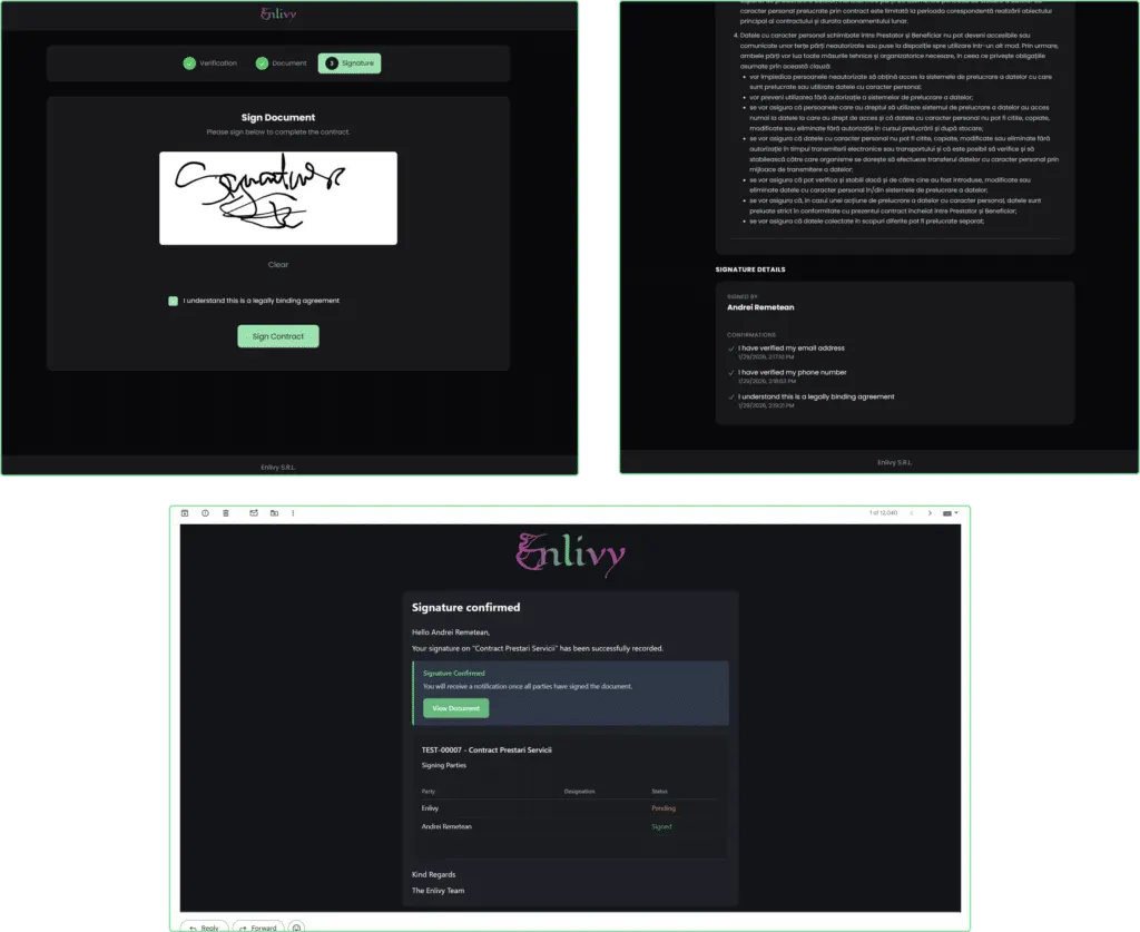 A fully signed contract in Enlivy