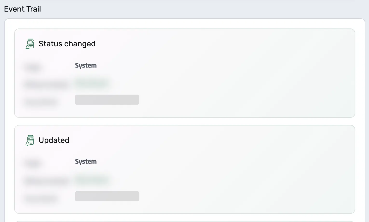 A schedule's event trail: its status changed and updated by the system