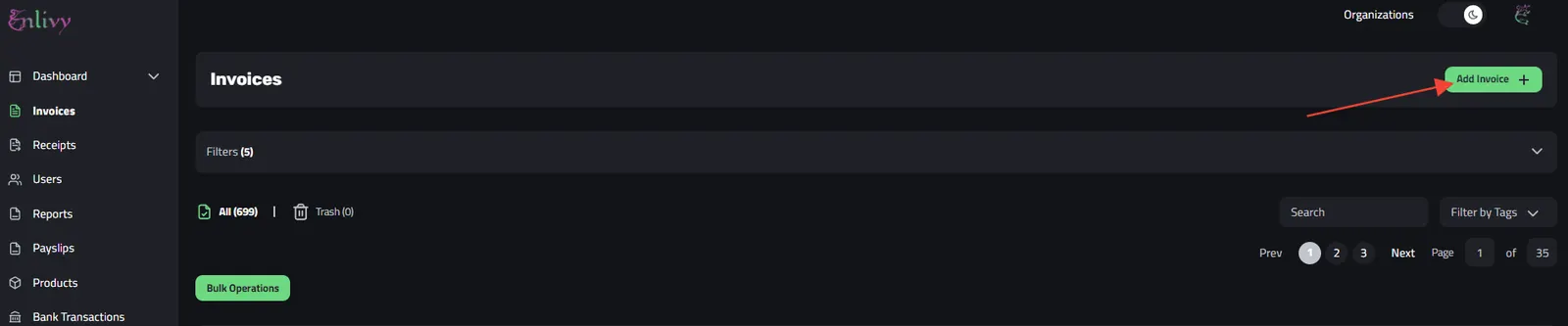 Annotated view of the Enlivy dashboard highlighting a feature