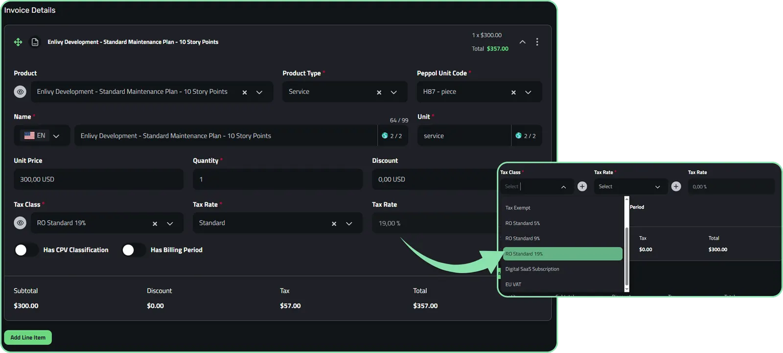 Adding invoice line items in Enlivy