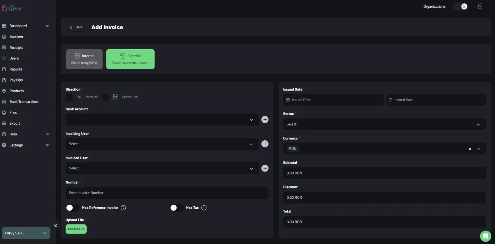 Screenshot of the Enlivy dashboard