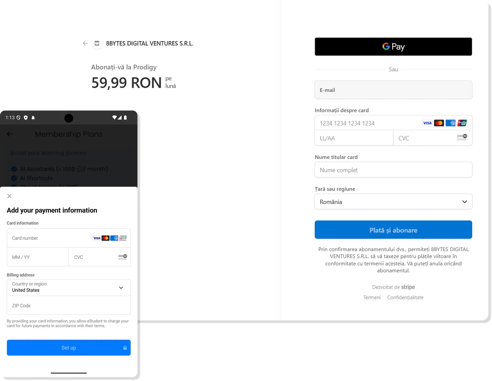 Stripe Payment Sheet (Android) and Stripe Checkout Session (Web)