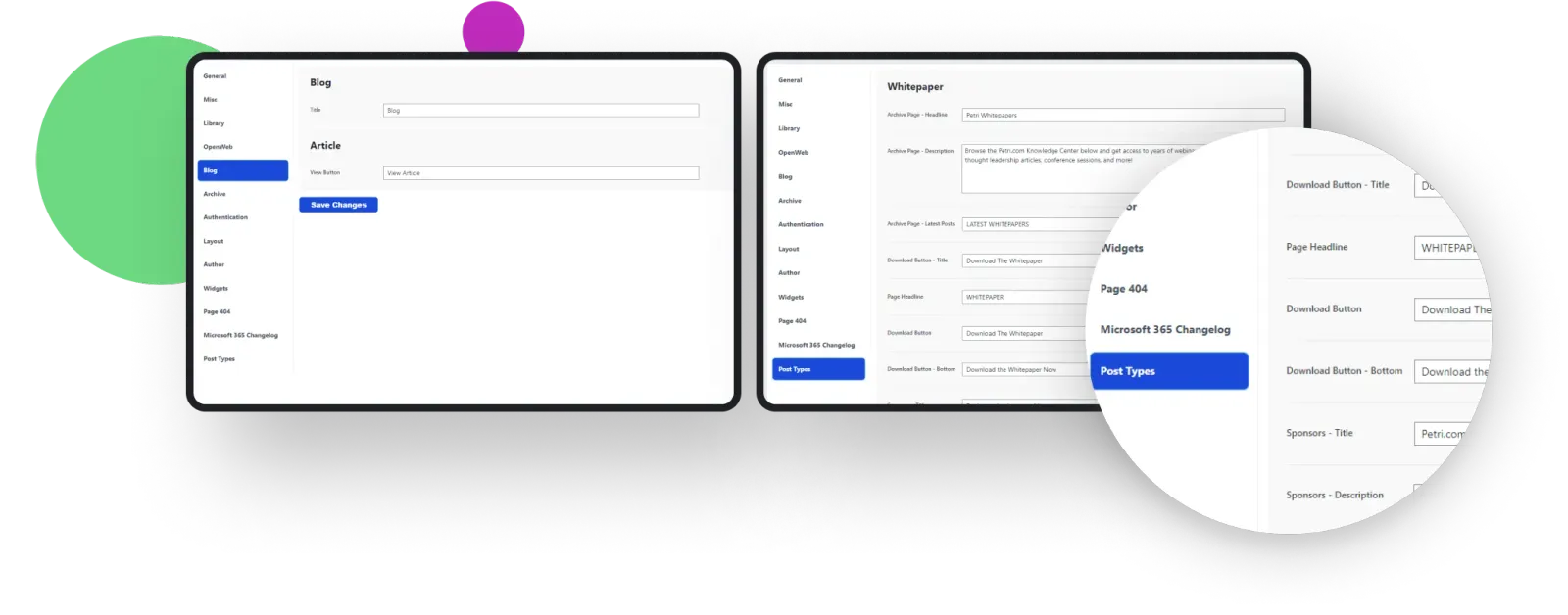 Settings Panel Petri