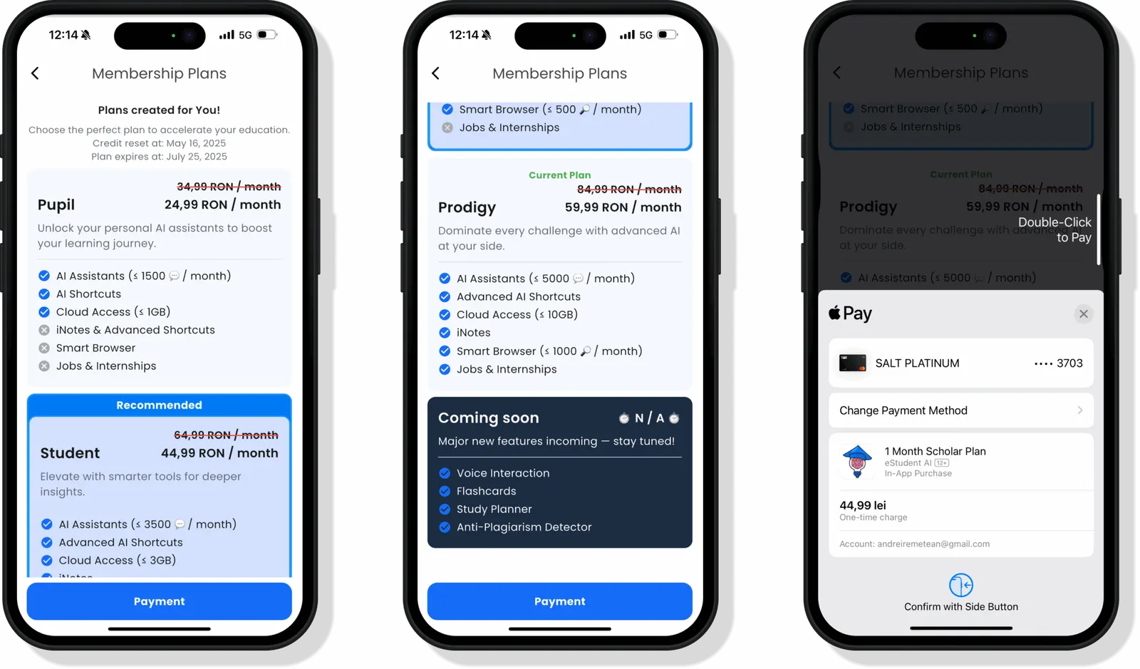 Subscription plans in the eStudent app