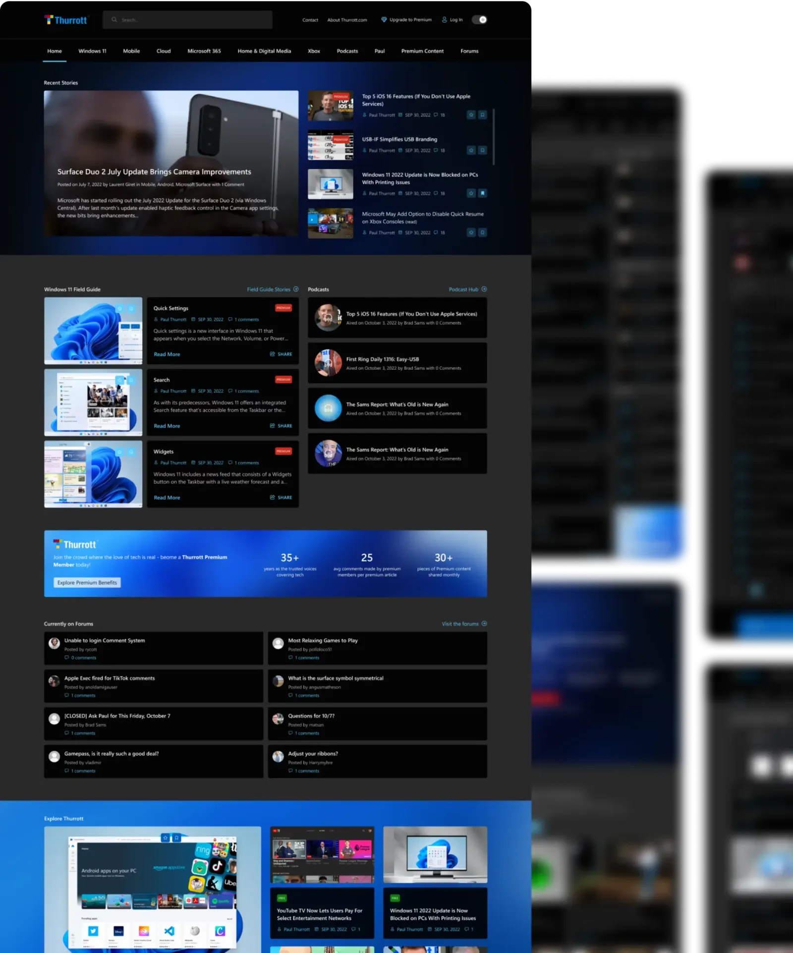 Thurrott.com homepage after the redesign