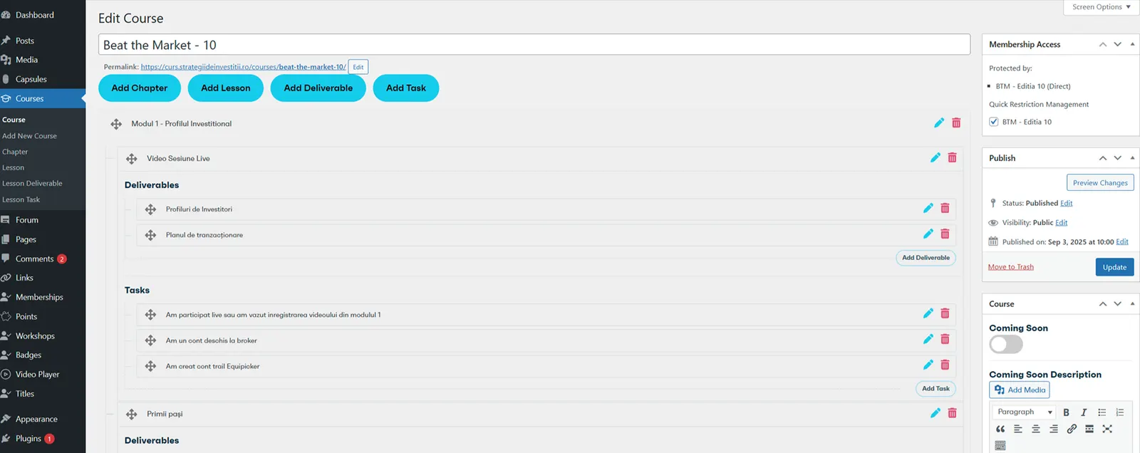 Admin dashboard after the redesign
