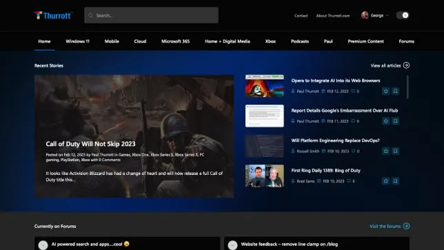 First section on Thurrott.com
