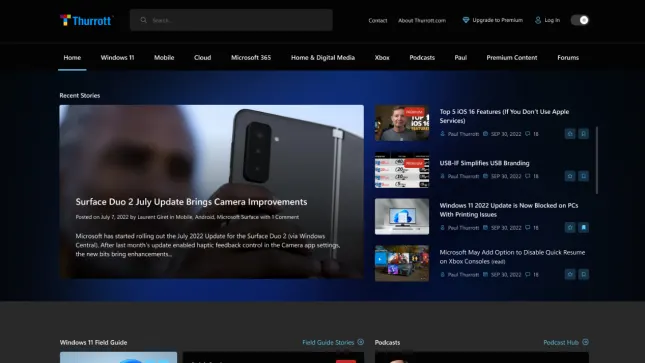 Thurrott.com premium homepage