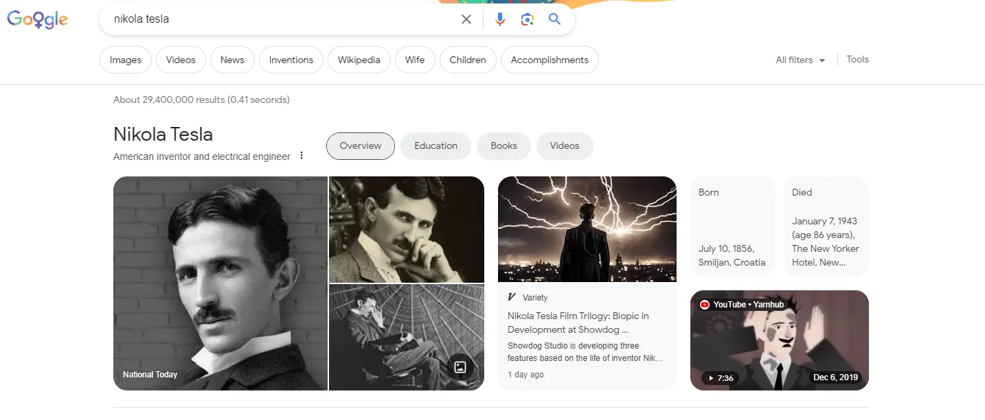 Example of a Google Knowledge Graph